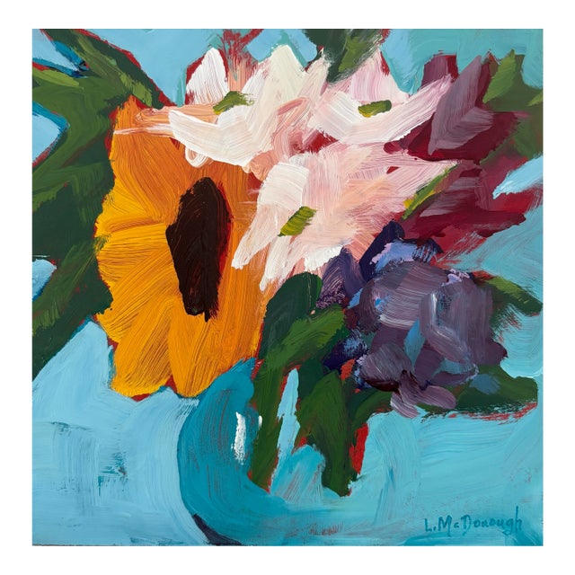 “Summer Reckless” Original Acrylic Contemporary Expressionism Floral Still Life by Linda McDonough For Sale