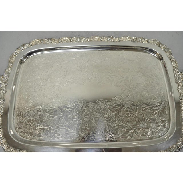 Oneida Vintage Oneida Victorian Silver Plated Etched Butlers Serving Platter Bar Tray For Sale - Image 4 of 15
