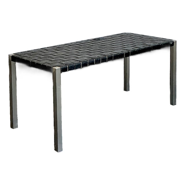 Vintage Ralph Lauren Woven Leather Bench For Sale