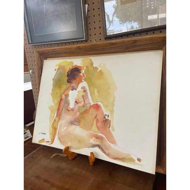 Nude Portrait of a Woman. Bright Colors, Appears to be Watercolor on Paper. Signed JP Gaston. Wear and Tear Consistent...