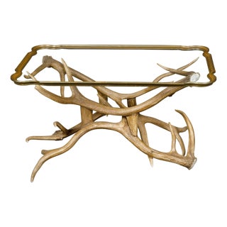 Mid 20th Century Antler and Glass Midcentury American Coffee Table with Gilded Surround For Sale