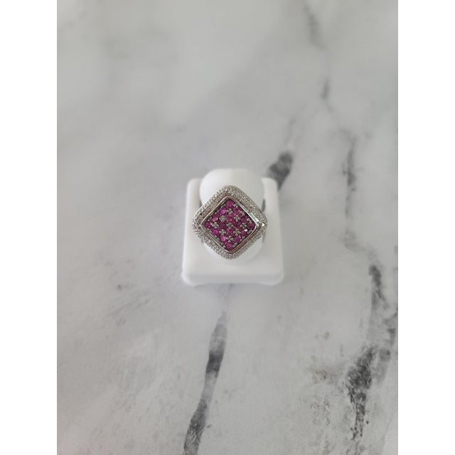 Ruby & Diamond Pave Cocktail Ring 1.15cttw 14K White Gold, Size 5 For Sale - Image 4 of 4