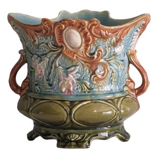 French Art Nouveau Planter in Majolica, 1920s For Sale