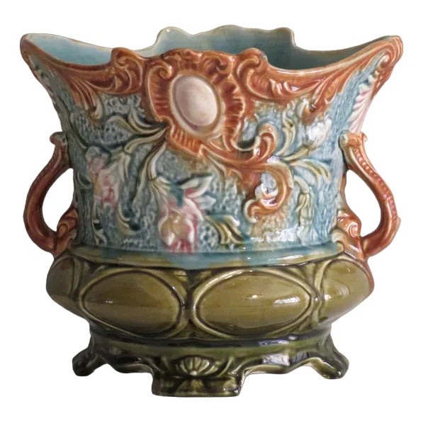 French Art Nouveau Planter in Majolica, 1920s For Sale