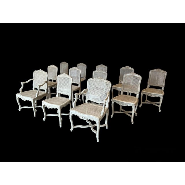Light Gray 1980s Caned & Painted Régence Style Chairs, 2 Arm 10 Side - Set of 12 For Sale - Image 8 of 12