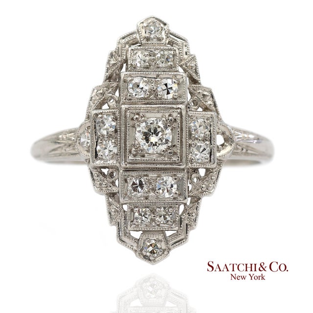 1910s Vintage Platinum (950) Natural Diamond Old Cut Ring, Size 8 For Sale - Image 5 of 13