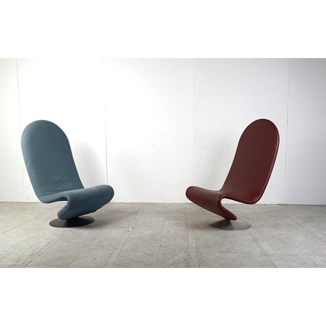 Blue 1-2-3 High Back Chairs attributed to Verner Panton for Fritz Hansen, 1973, Set of 2 For Sale - Image 8 of 14