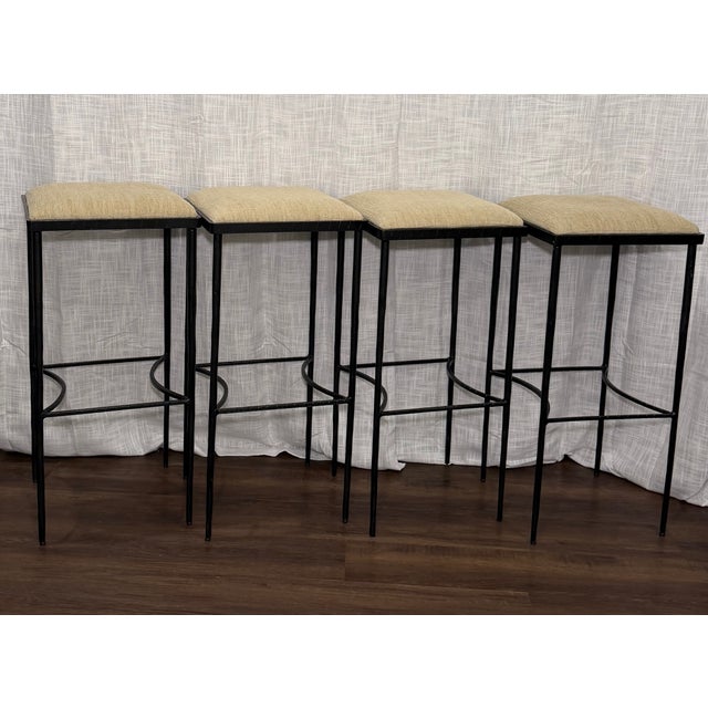 Global Views Set of 4 Global Views Iron “Hammered Barstools” For Sale - Image 4 of 11