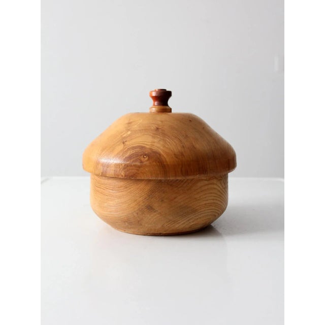 Farmhouse Vintage Handmade Wood Bowl With Lid For Sale - Image 3 of 11