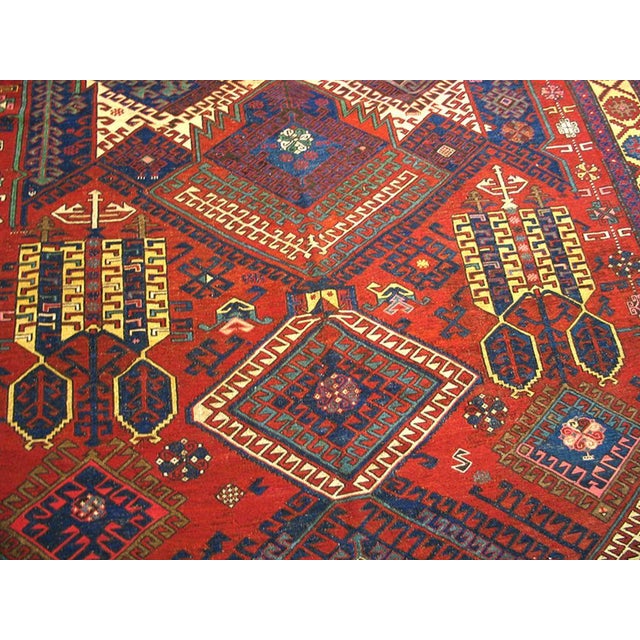 19th Century Outstanding Red Rust Color With Geometric Design Antique Caucasian Sumak Rug For Sale - Image 5 of 5