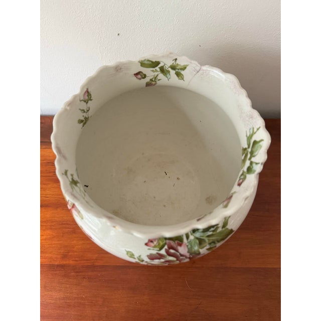 Bring timeless cottage-garden charm into your home with this beautiful antique floral jardinière featuring romantic pink...
