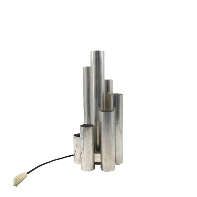 Metal Hollywood Regency Italian Metal Table Lamp by Gaetano Sciolari, 1970s For Sale - Image 7 of 14