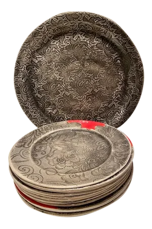 2019 South African Handmade Black and Tan Dinner Plates and Large Platter From WonkiWare - 13 Pieces
