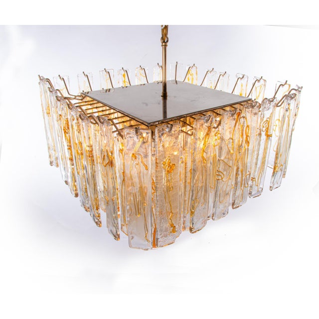 Metal Large Amber Murano Glass 13 Light Chandelier Pendant Lamp, 1970s For Sale - Image 7 of 13