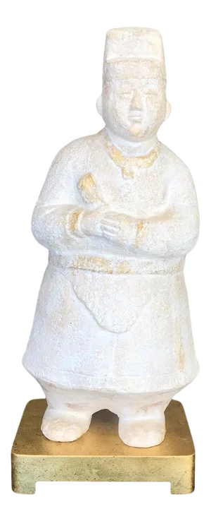 1980s Plaster Statue of Chinese Man on Gold Leaf Wood Base