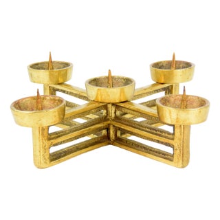 1960s Brutalist Brass Candle Holder For Sale