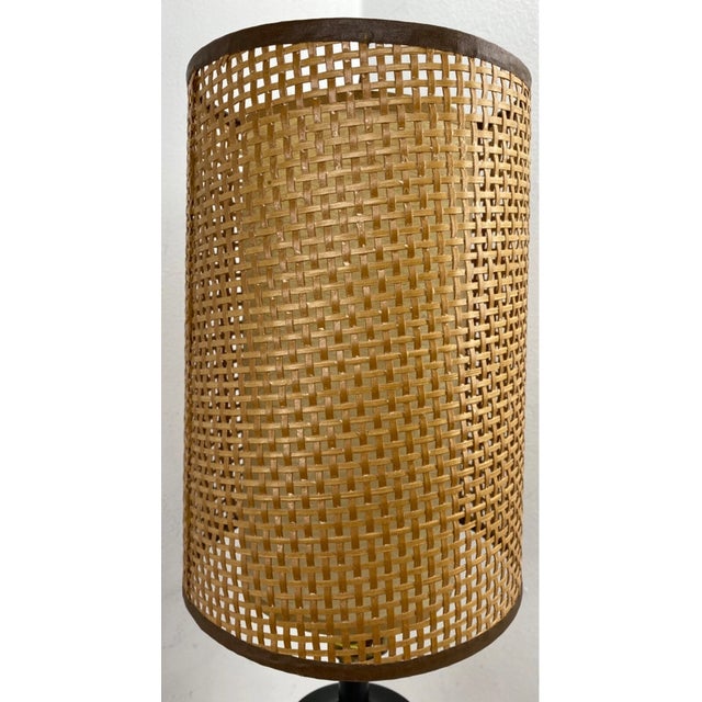 Vintage MCM Gruvwood Eames Era Woven Fiberglass Double Shade Table Lamp For Sale - Image 9 of 11