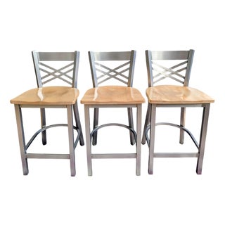 Holland Catalina Solid Maple & Stainless Steel Counter Stool Set of 3 For Sale