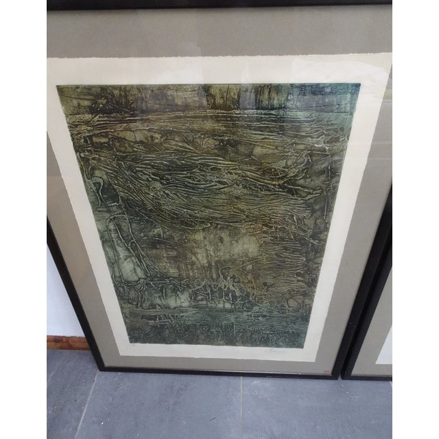 Compositions, 1970s, Large Aquatint Etchings, Framed, Set of 2 For Sale - Image 6 of 18