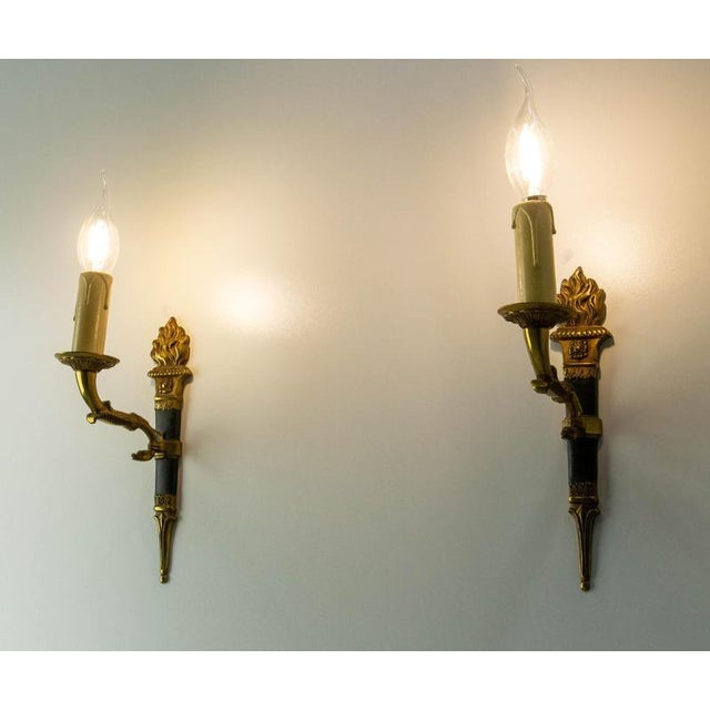 Empire Deep Green Sconces with Torch and Swan, France, 1960s, Set of 2 For Sale - Image 10 of 14