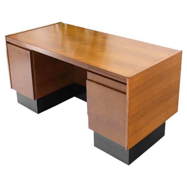 American Walnut Ed Wormley for Dunbar Double Pedestal Desk w/ Folding Return For Sale - Image 13 of 13