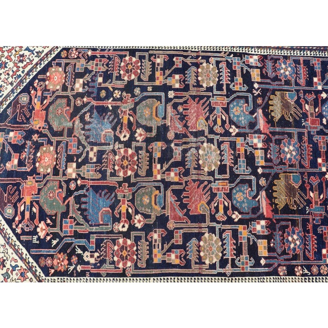 Antique Persian Hamadan Rug With Deep Indigo Field With Tribal Motifs 6'10 X 12'5 For Sale - Image 10 of 14