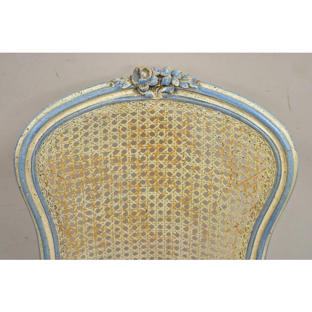 Cream Vintage French Provincial Louis XV Cream & Blue Ladies Writing Desk Chair Set of 2 For Sale - Image 8 of 12