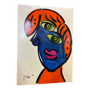 1970s Peter Keil Abstract Cubist Blue Portrait Painting
