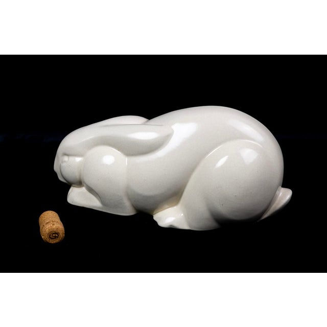 Reclining Rabbit in Cream Crackle-Glazed Earthenware by Charles Lemanceau for Saint-Clément, France, 1930s For Sale - Image 10 of 13