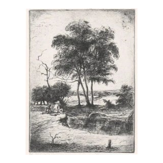 1930s Julius Komjati Landscape With Figures Etching For Sale