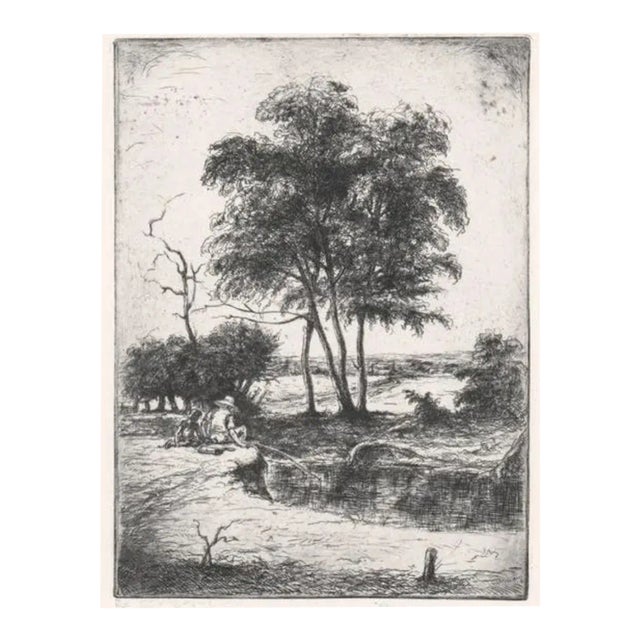 1930s Julius Komjati Landscape With Figures Etching For Sale