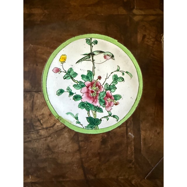 1960s Vintage Apple Green Canton Enamel Floral Covered Box For Sale - Image 5 of 8