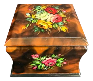 Hand Painted Floral Russian Lidded Box Lacquer Rose Artist Signed