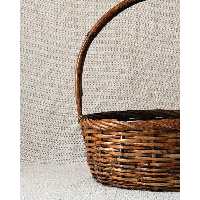Vintage Handwoven Gathering Basket With Tall Handle For Sale - Image 4 of 6