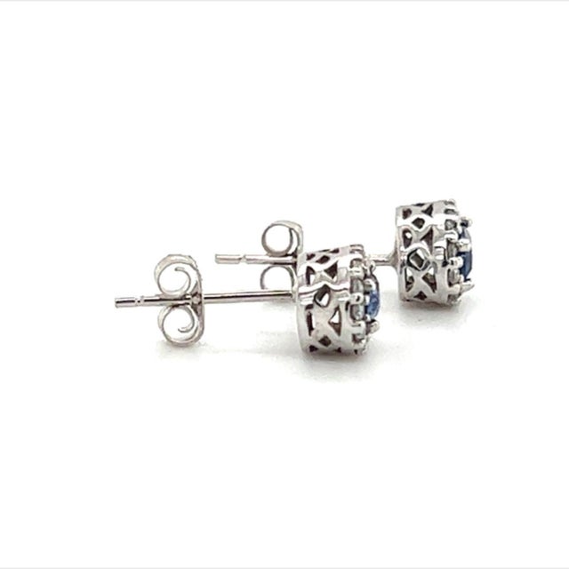 Natural Sapphire Diamond Stud Earrings 14k W Gold 0.64 TCW Certified For Sale In New York - Image 6 of 12