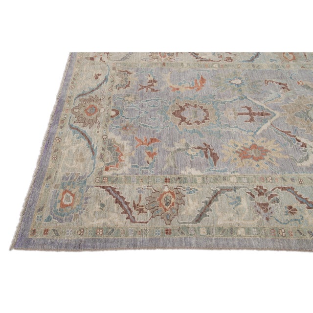 Modern Sultanabad Handmade Purple Floral Wool Rug For Sale - Image 4 of 9