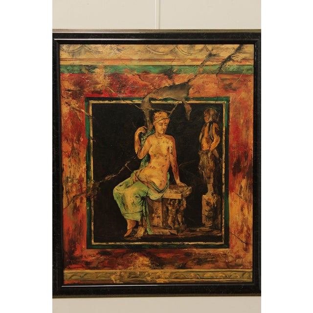 Mediterranean Mid 20th Century Roman Fresco Oil Painting Signed 'Fabriano' with Black Frame For Sale - Image 3 of 18