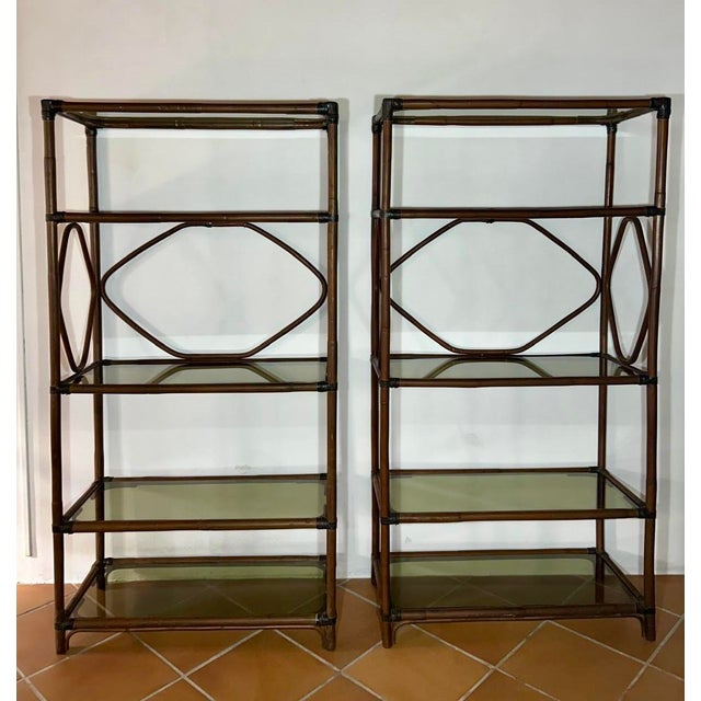 Brown Rattan and Smoked Glass Shelves, 1960s, Set of 2 For Sale - Image 8 of 8