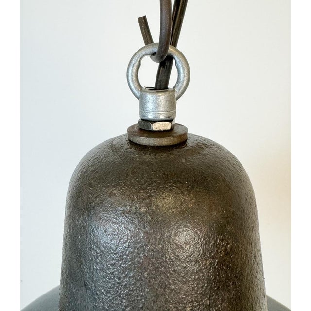 1960s Industrial Blue Enamel Factory Lamp with Cast Iron Top, 1960s For Sale - Image 5 of 18