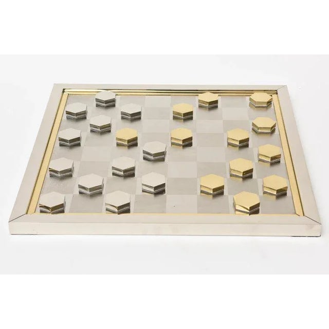 Silver Vintage Romeo Rega Brass and Chrome Plated Sculptural Checkers Game Restored For Sale - Image 8 of 11