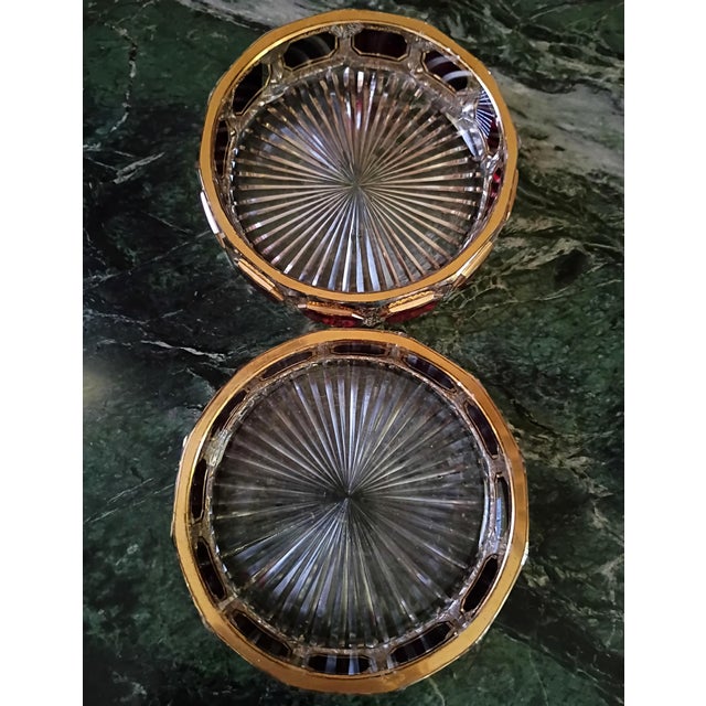 1920s Moser Art Deco Czech 24k Gold & Ruby Cabochon Crystal Pair of Ashtrays For Sale - Image 10 of 10