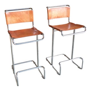 Stendig Leather & Chrome Barstools - A Pair For Sale