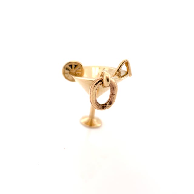 Gold 14k Yellow Gold Martini Glass Charm With Straw & Lemon Slice For Sale - Image 8 of 9