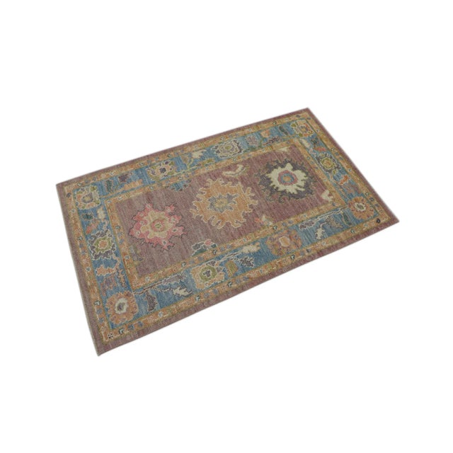Blue & Mauve Handwoven Turkish Oushak Rug 3' X 5' For Sale - Image 4 of 5