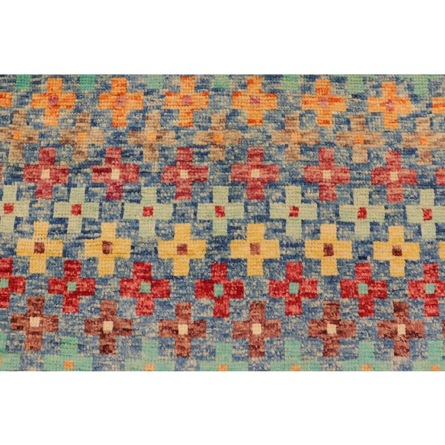 1990s Shabby Chic Balochi Blue/Red Wool Rug - 3'4''x5'1'' For Sale - Image 5 of 11