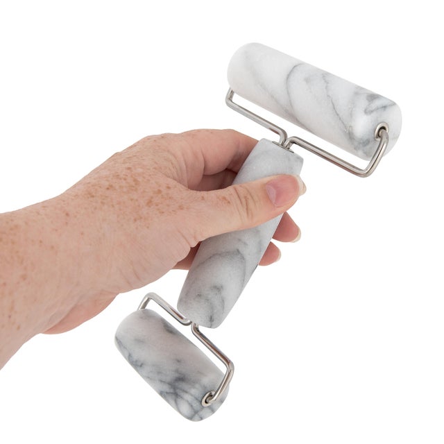 Coastal Marble Double Pastry Pie Roller, White For Sale - Image 3 of 4