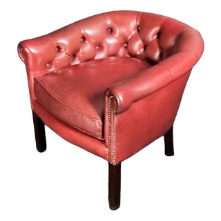 Red Leather Button Back Armchair, 1985 For Sale