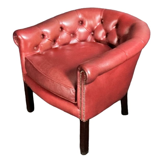 Red Leather Button Back Armchair, 1985 For Sale