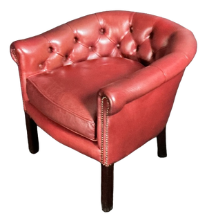 Red Leather Button Back Armchair, 1985