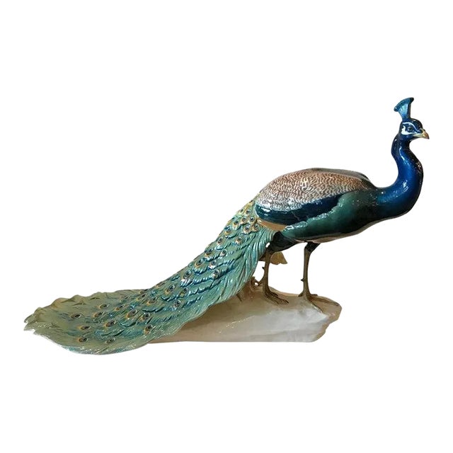 Nymphenburg Hand Painted Porcelain Peacock, Signed and Dated 1912 For Sale
